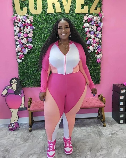 Large Women's Fashion Casual Splice Color Contrast Large Two Piece Set