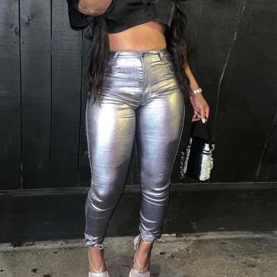 Multi panel bright zipper tight hip sexy casual pants