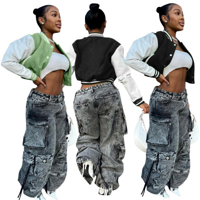 Women's sexy color blocking sports short board thick Longfengni fabric casual simple baseball uniform