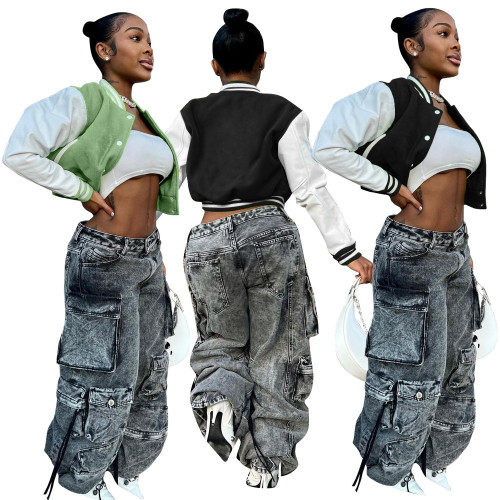 Women's sexy color blocking sports short board thick Longfengni fabric casual simple baseball uniform