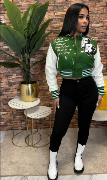 Autumn and Winter Long Sleeve Casual Sports Print Threaded Splice Single breasted Bomber Shirt