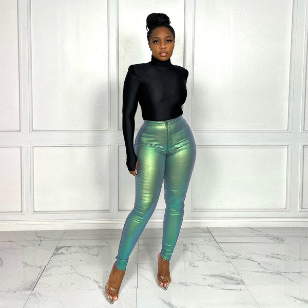 Multi panel bright zipper tight hip sexy casual pants