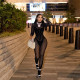 Sexy mesh perspective color contrast splicing tight long sleeve one-piece pants