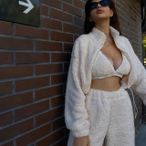 Fashion coat street fur bra vest trousers coat three piece suit