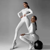 Knitted round neck zipper long sleeve jumpsuit Autumn splicing sports slim casual jumpsuit