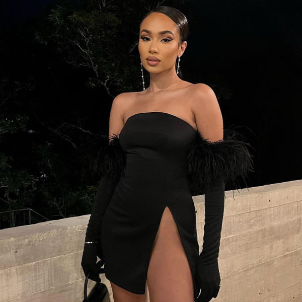 Fashion Slim Slim Slit Slit Sleeve Sleeves Burr Skirt Dress