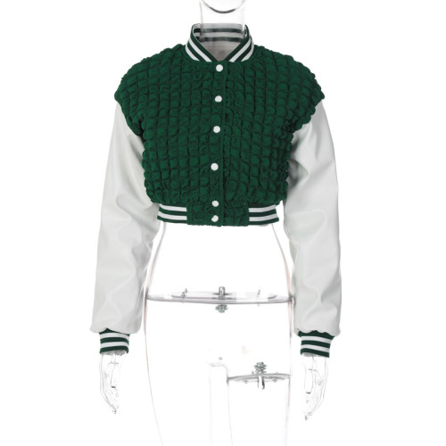 Fashion patchwork cardigan with exposed navel, slim long sleeve, double-sided wear coat