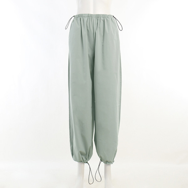 Drawstring waist casual straight trousers Fashion trend Women's simple loose overalls