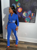 Women's solid color threaded collar sports casual two-piece suit