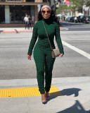 Autumn and winter new stretch bubble plaid stand collar slim fashion jumpsuit