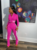 Women's solid color threaded collar sports casual two-piece suit