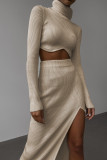 Autumn and winter threaded high collar irregular skirt slit fitting suit