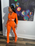 Women's solid color threaded collar sports casual two-piece suit