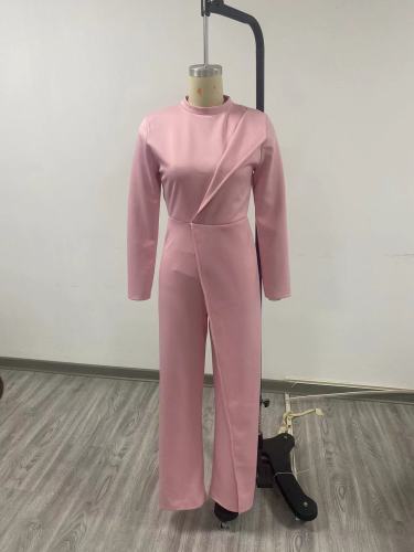 Women's fashionable long sleeved round neck jumpsuit in autumn and winter