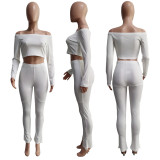 Short flat shoulder sexy high waist threaded two-piece set