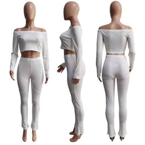 Short flat shoulder sexy high waist threaded two-piece set