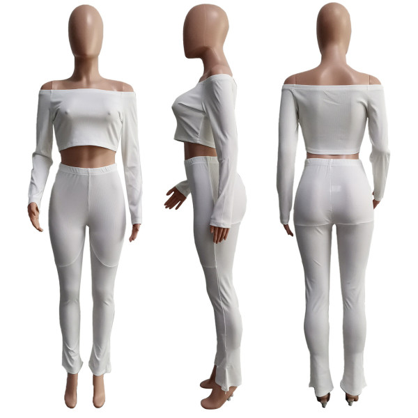 Short flat shoulder sexy high waist threaded two-piece set