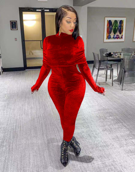 Solid velvet pleated bodysuit