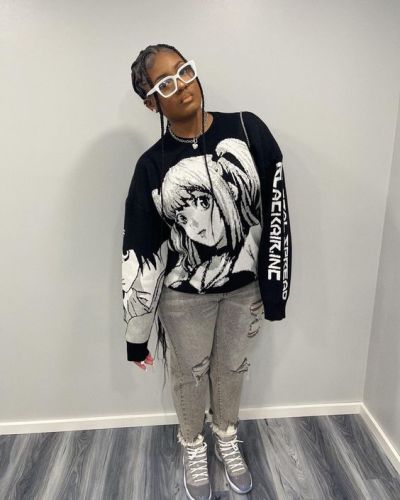 Sweater with round neck fashion cartoon loose knit base coat