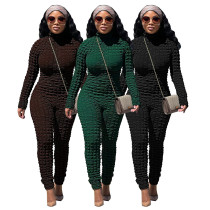 Autumn and winter new stretch bubble plaid stand collar slim fashion jumpsuit