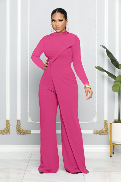 Women's fashionable long sleeved round neck jumpsuit in autumn and winter