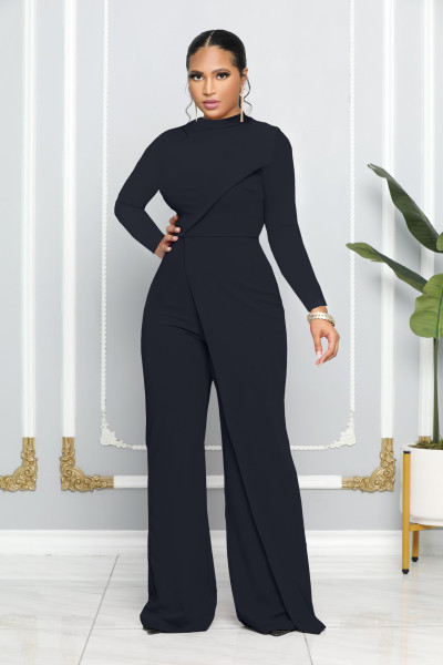 Women's fashionable long sleeved round neck jumpsuit in autumn and winter