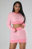 Autumn and winter fashion round neck wool woven long sleeve slim skirt temperament suit