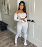 Short flat shoulder sexy high waist threaded two-piece set