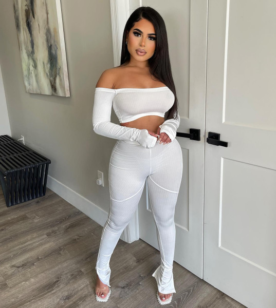 Short flat shoulder sexy high waist threaded two-piece set