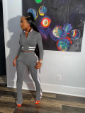 Women's solid color threaded collar sports casual two-piece suit