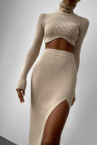 Autumn and winter threaded high collar irregular skirt slit fitting suit