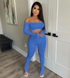 Short flat shoulder sexy high waist threaded two-piece set