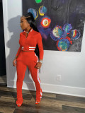 Women's solid color threaded collar sports casual two-piece suit