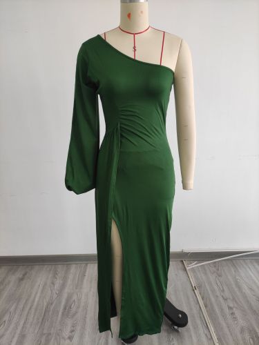 Women's sexy one shoulder sleeve irregular dress dress