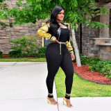 Sexy slim zipper beaded cardigan top nightclub suit