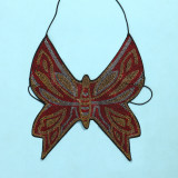 Slim fitting hot drill solid color butterfly strap top
