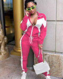 Casual fashion color blocking cardigan two-piece set