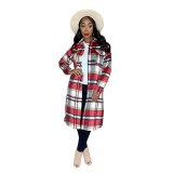 Plaid wool nickel coat autumn and winter lapel long casual coat for women