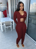 Solid color hand knitted sweater three piece cardigan set