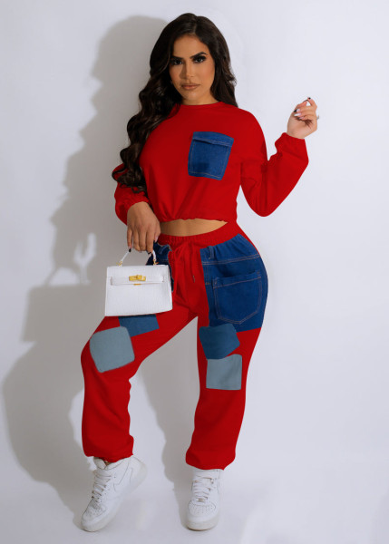 Fashion casual multi-color jeans two-piece set