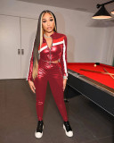 Two piece fashionable patchwork fitted leather suit