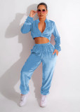 Fashion open waist dense velvet loose wide leg two-piece set