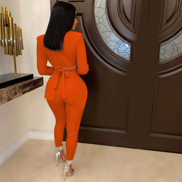 Fashion open waist irregular lace up suit