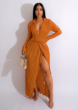Crease Split Long Sleeve Dress