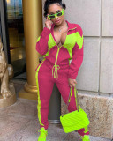 Casual fashion color blocking cardigan two-piece set