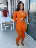 Solid color hand knitted sweater three piece cardigan set