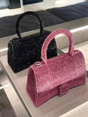 Flash drill hourglass bag Fashion rose red handbag Versatile one shoulder diagonal small bag