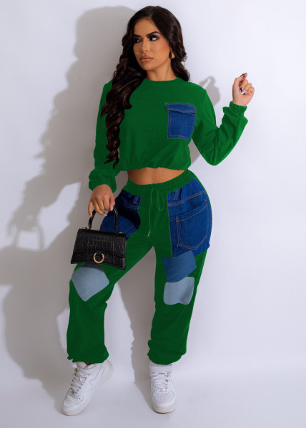 Fashion casual multi-color jeans two-piece set
