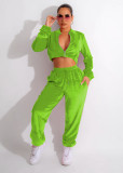 Fashion open waist dense velvet loose wide leg two-piece set