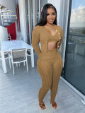 Solid color hand knitted sweater three piece cardigan set